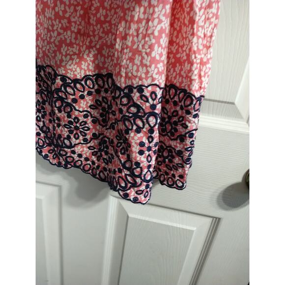 Fever Women S Flowy Boho Embroidered Wide Hem Blouse Pink White Navy pullover - Picture 6 of 8